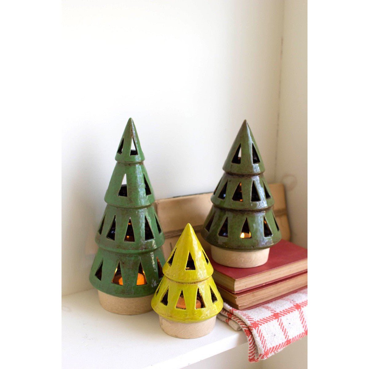 Kalalou set of three ceramic christmas tree lanterns - CDV2142 - CDV2142 - Kalalou - $83.95