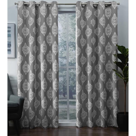 Medallion Silver Medallion Woven Room Darkening Grommet Top Curtain, 52 in. W x 108 in. L (Set of 2)